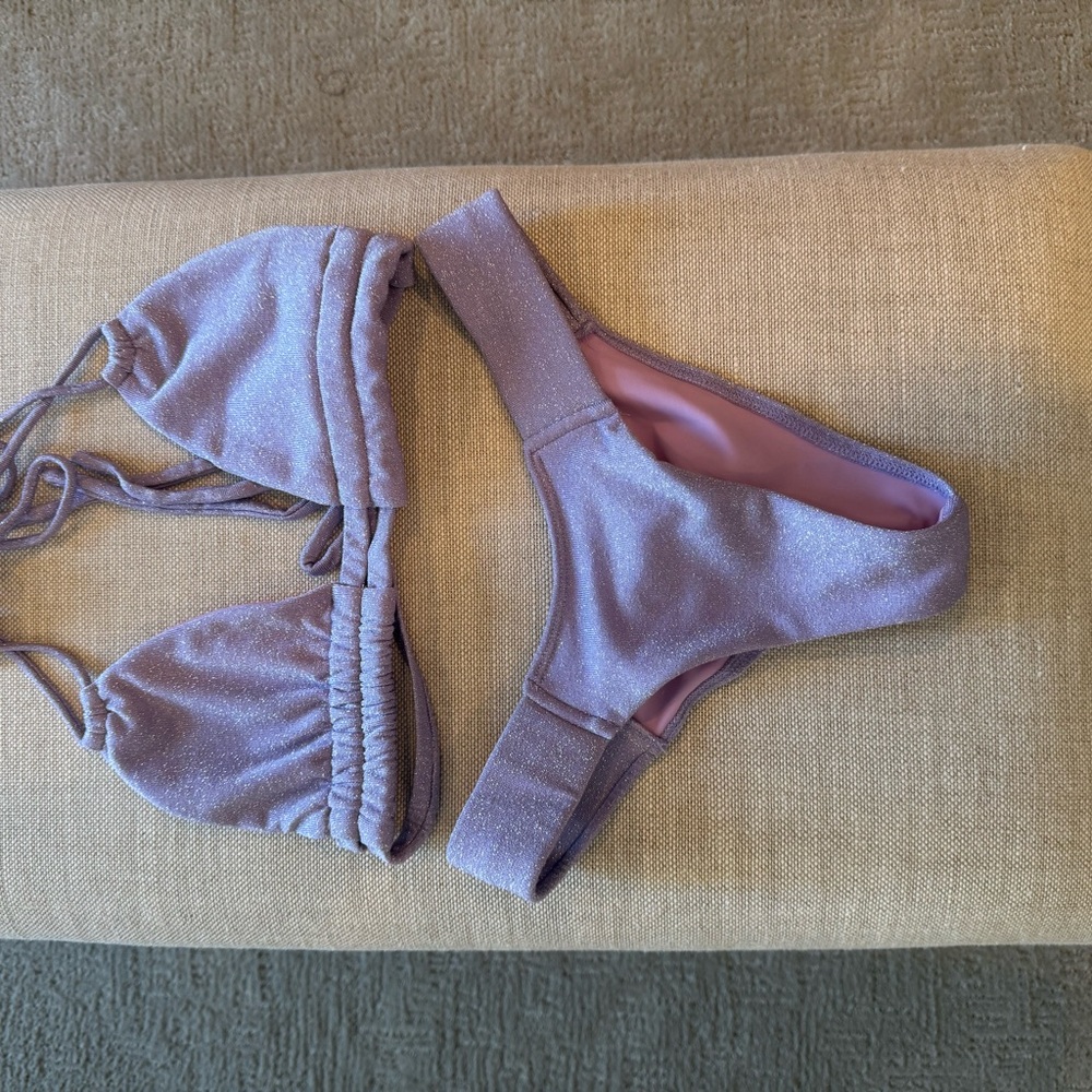 Montece Shimmery Lavender Bikini Set - large top, medium bottom & OS sarong